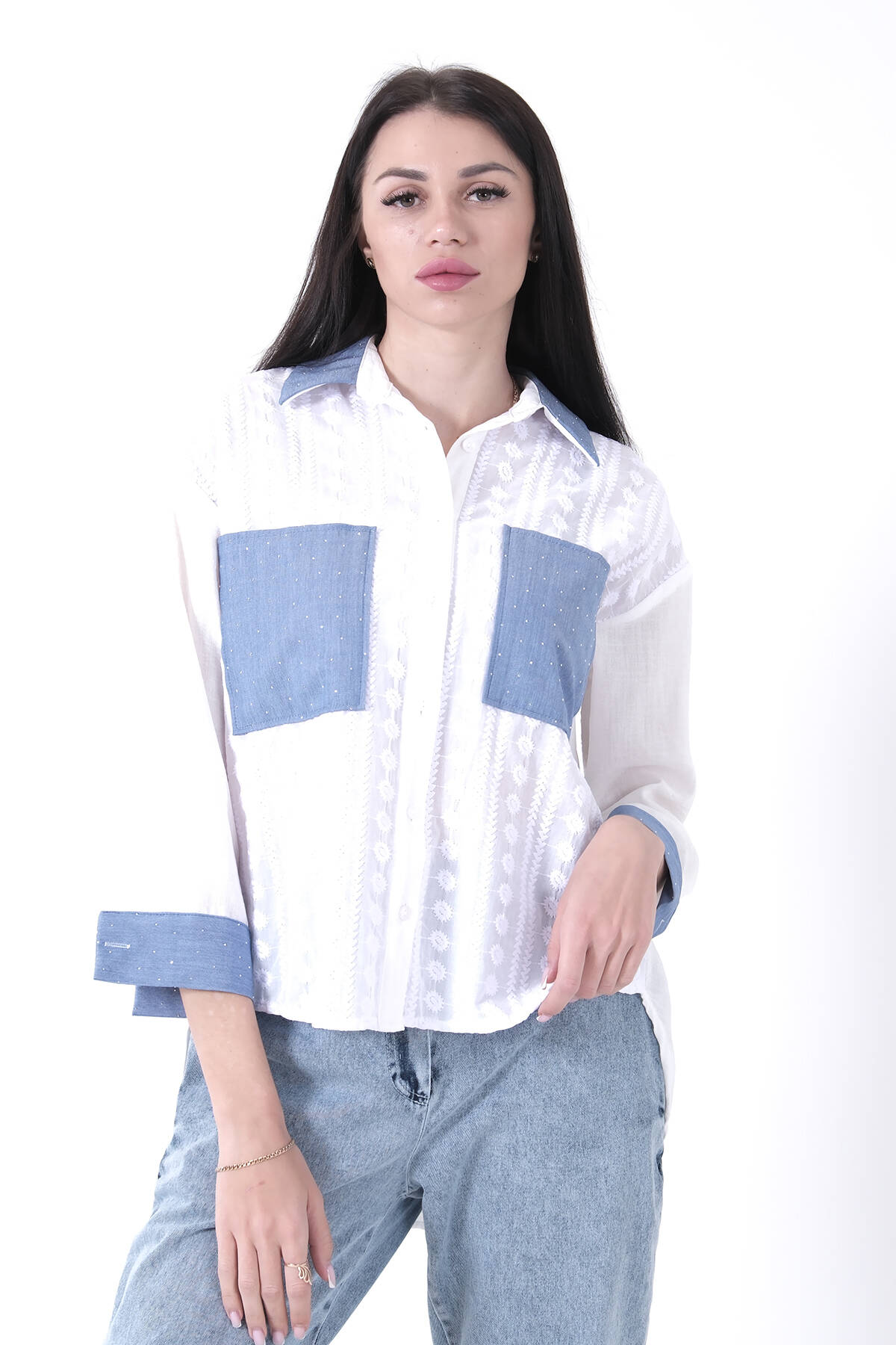 Ekru Kot Garnili Taşlı Gömlek 41650066.147 - Ardanewline (1)