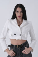Ekru Kruvaze Yaka Kaşe Crop Astarlı Blazer Ceket 0105125.147 