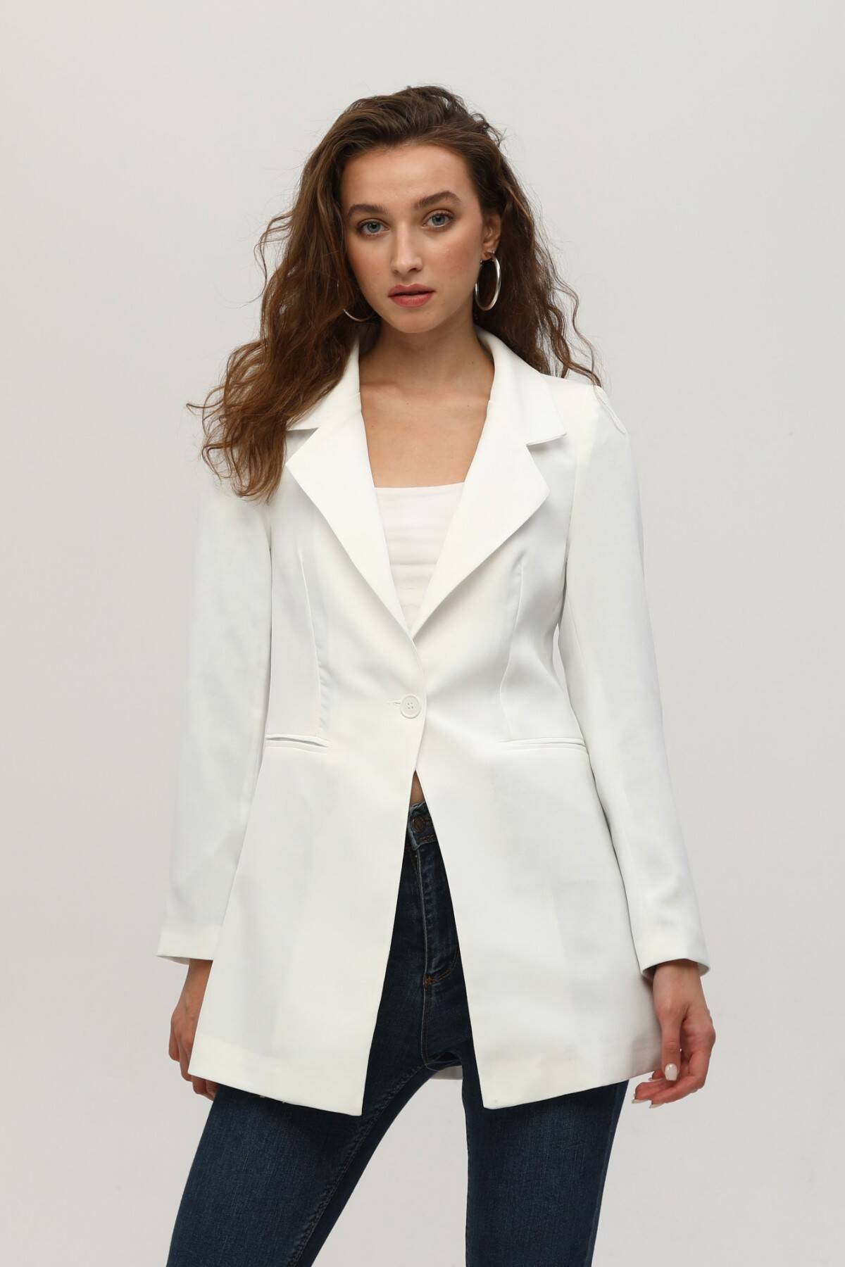 Ekru Leopar Astar Detaylı Krep Blazer Ceket 0105120.147 