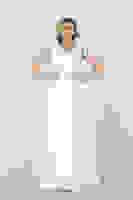 Ekru Omuzları Çiçek Detaylı V Yaka Saten Abiye 1302049.147 