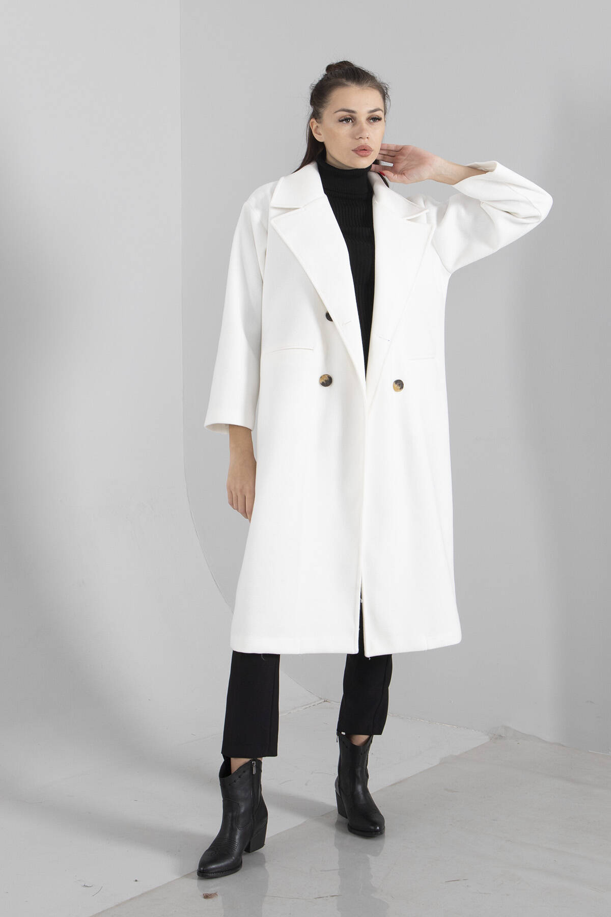 Ekru Önden Düğmeli Oversize Örme Kaşe Kaban 0108068.147 - Ardanewline