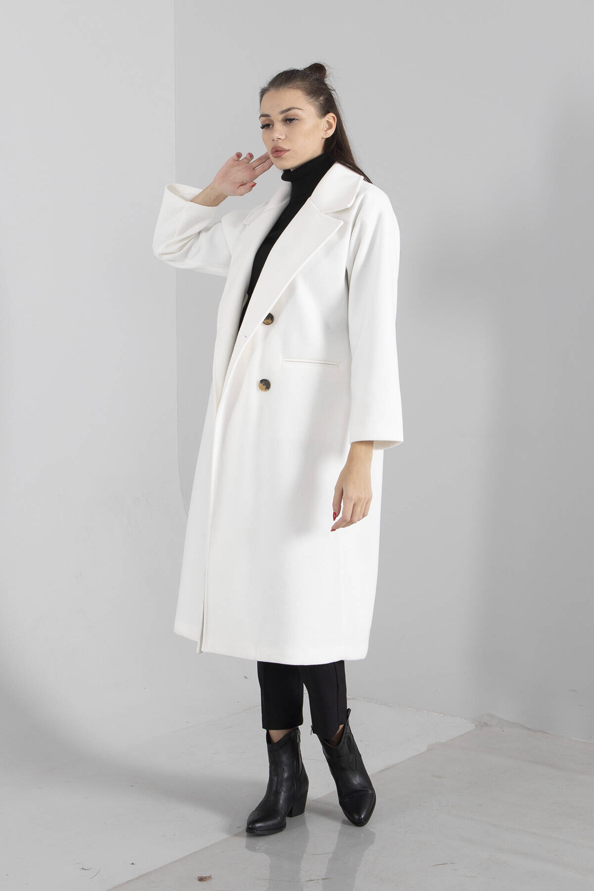 Ekru Önden Düğmeli Oversize Örme Kaşe Kaban 0108068.147 - Ardanewline (1)