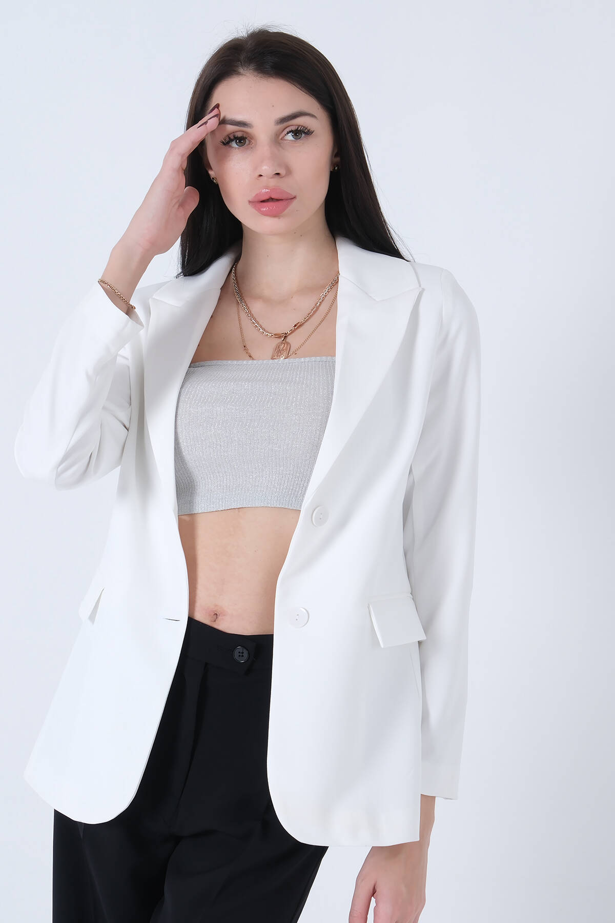 Ekru Vatkalı Astarlı Blazer Ceket 0105110.147 Ekru