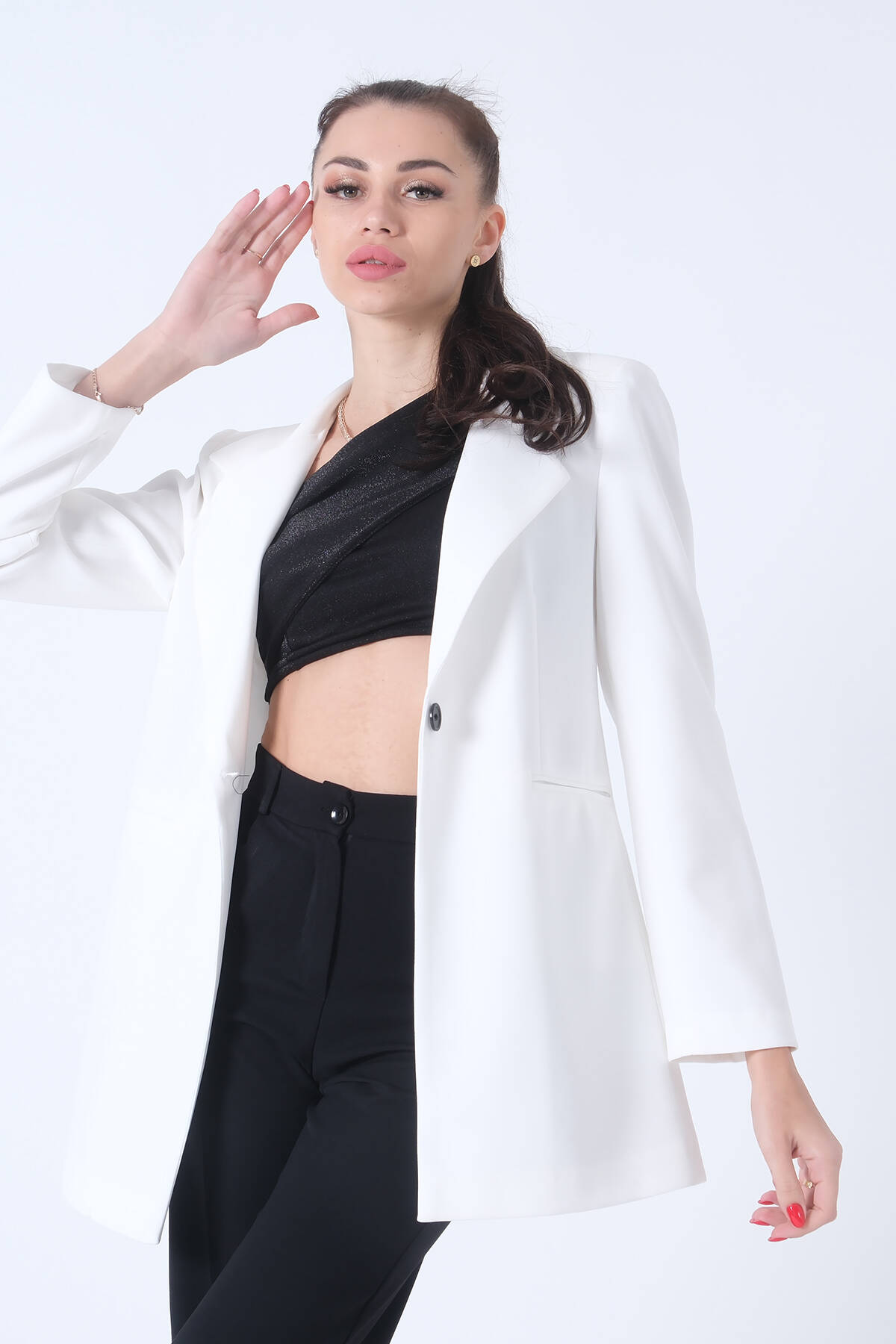 Ekru Zebra Astar Detaylı Krep Blazer Ceket 01051201.147 