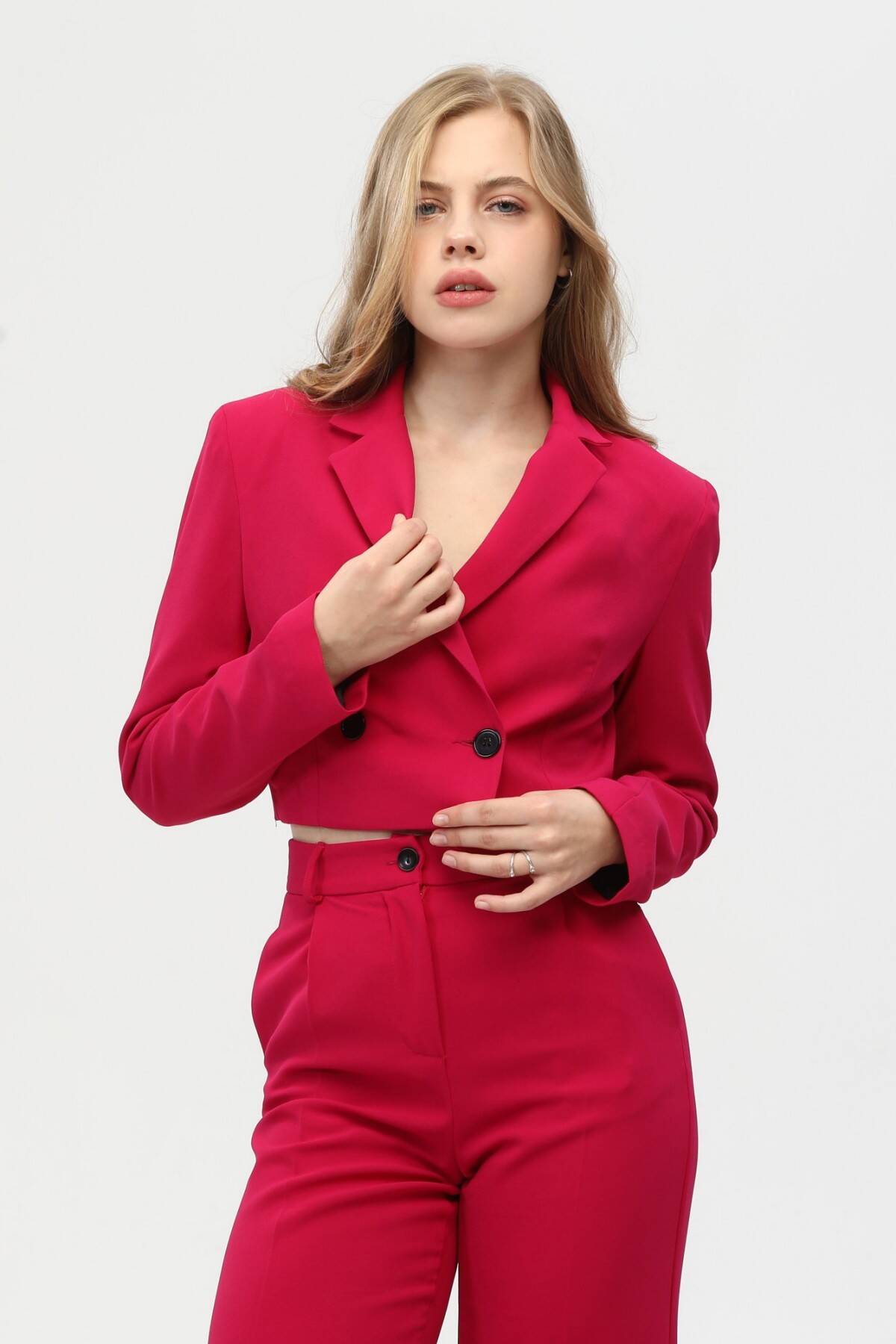 Fuşya Astarlı Crop Blazer Ceket 0105118.12 