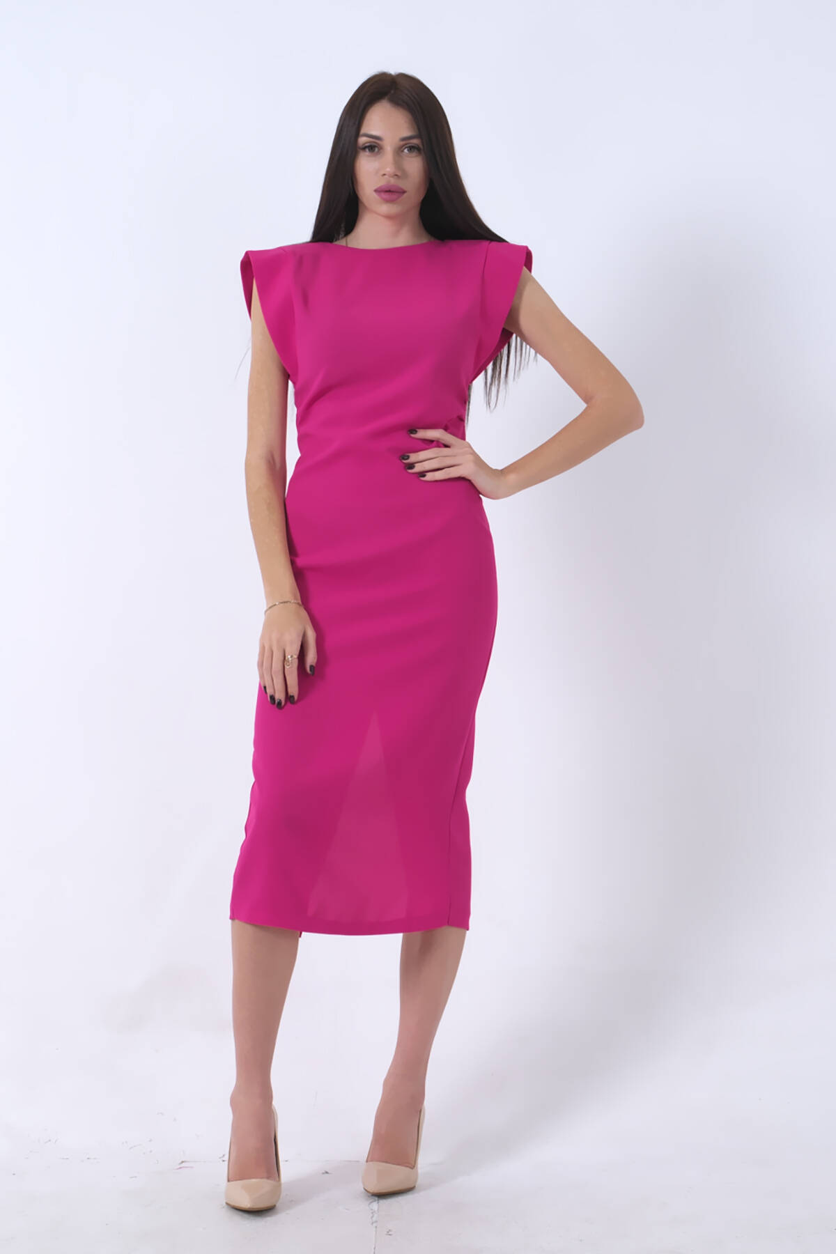Fuşya Büzgülü Elbise 0104022.12 