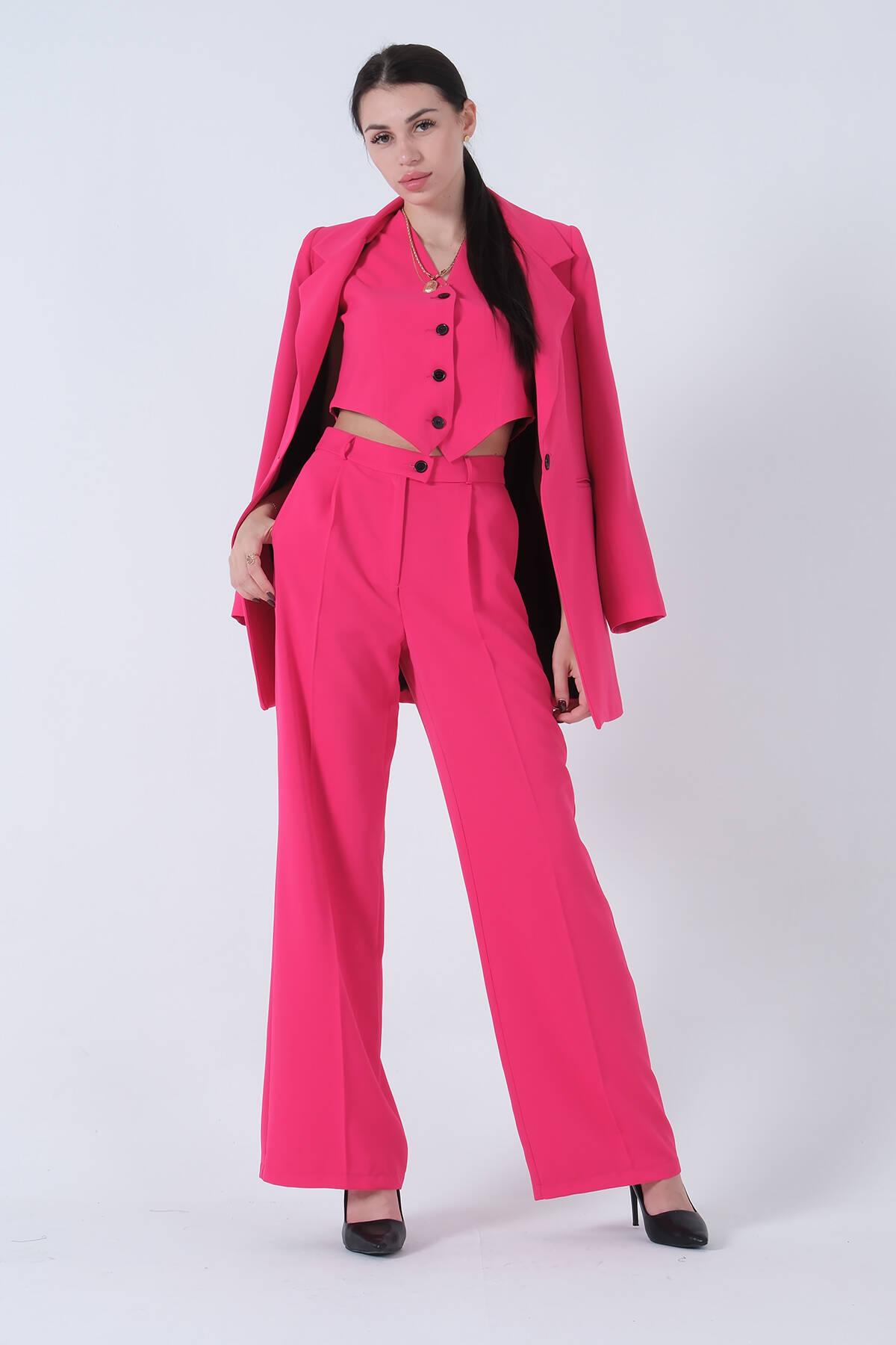 Fuşya Ceket-Yelek Pantolonlu 3'lü Takım Elbise 0106324.12 