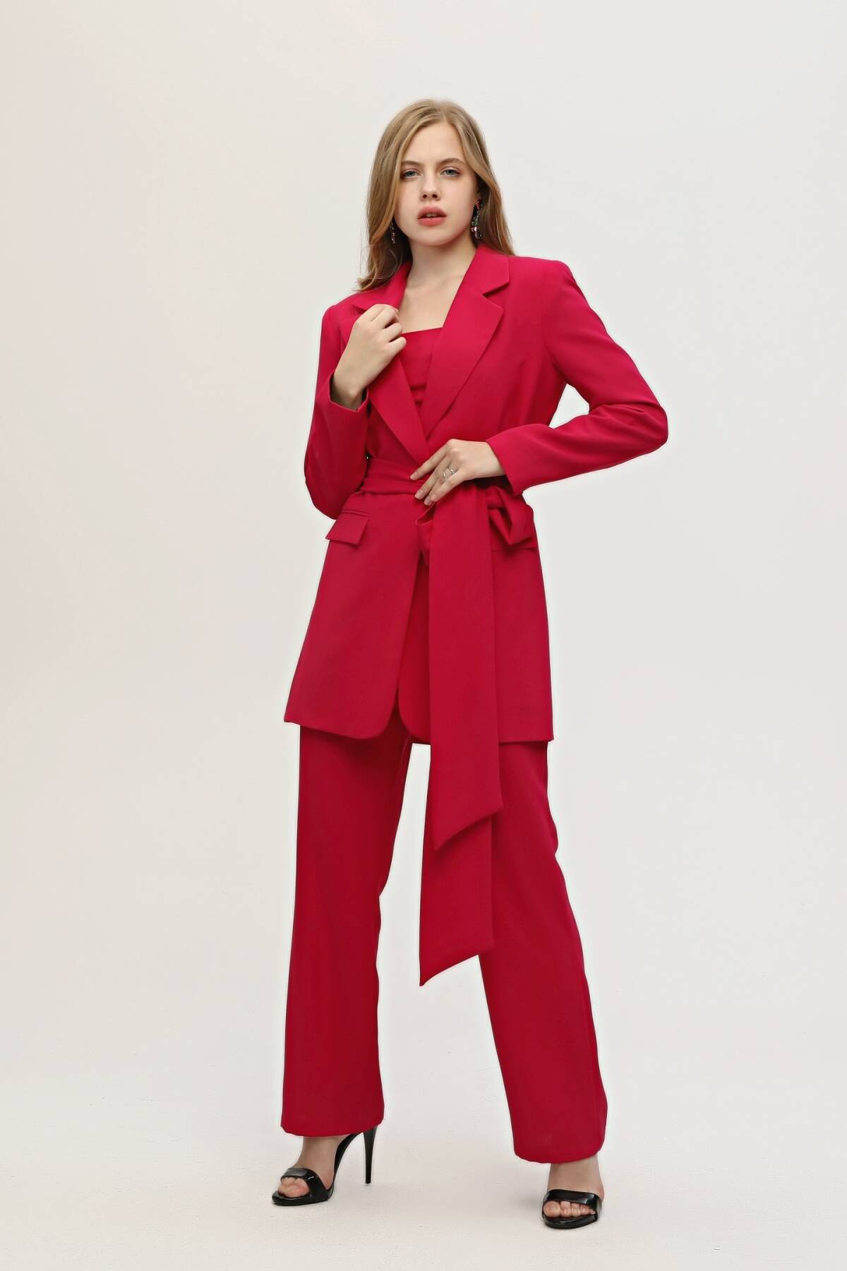 Fuşya Crop Pantolon Ceket Üçlü Takım 0106308.12 