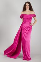 Fuşya Drape Detaylı Saten Kumaş Abiye Elbise 9704858.12 