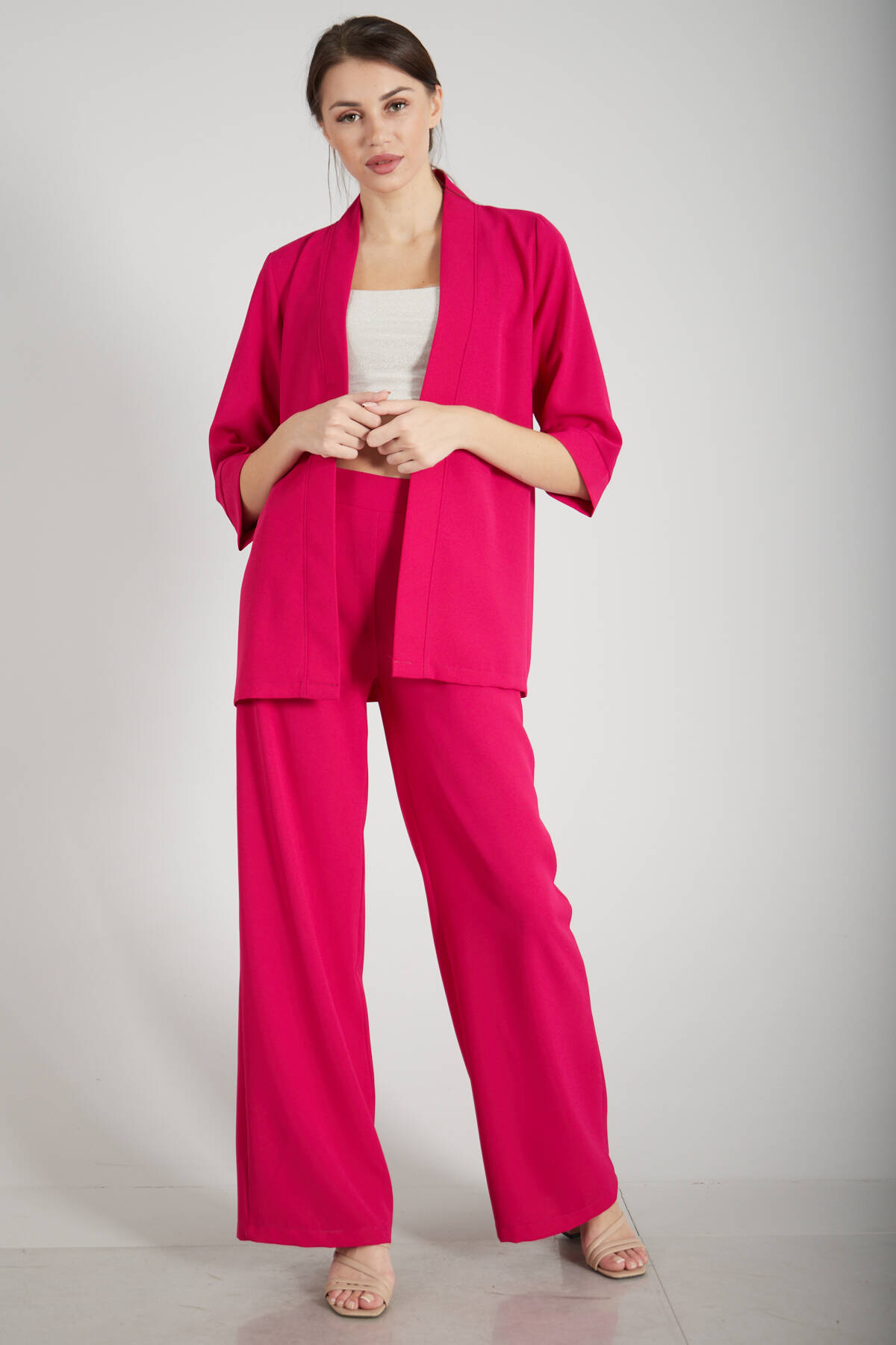 Fuşya Kimono Pantolon İkili Krep Takım 0106314.12 