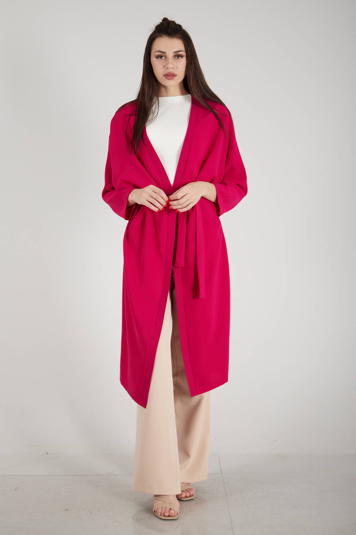 Fuşya Krep Belden Kuşaklı Kimono 0107121.12 - Ardanewline (1)