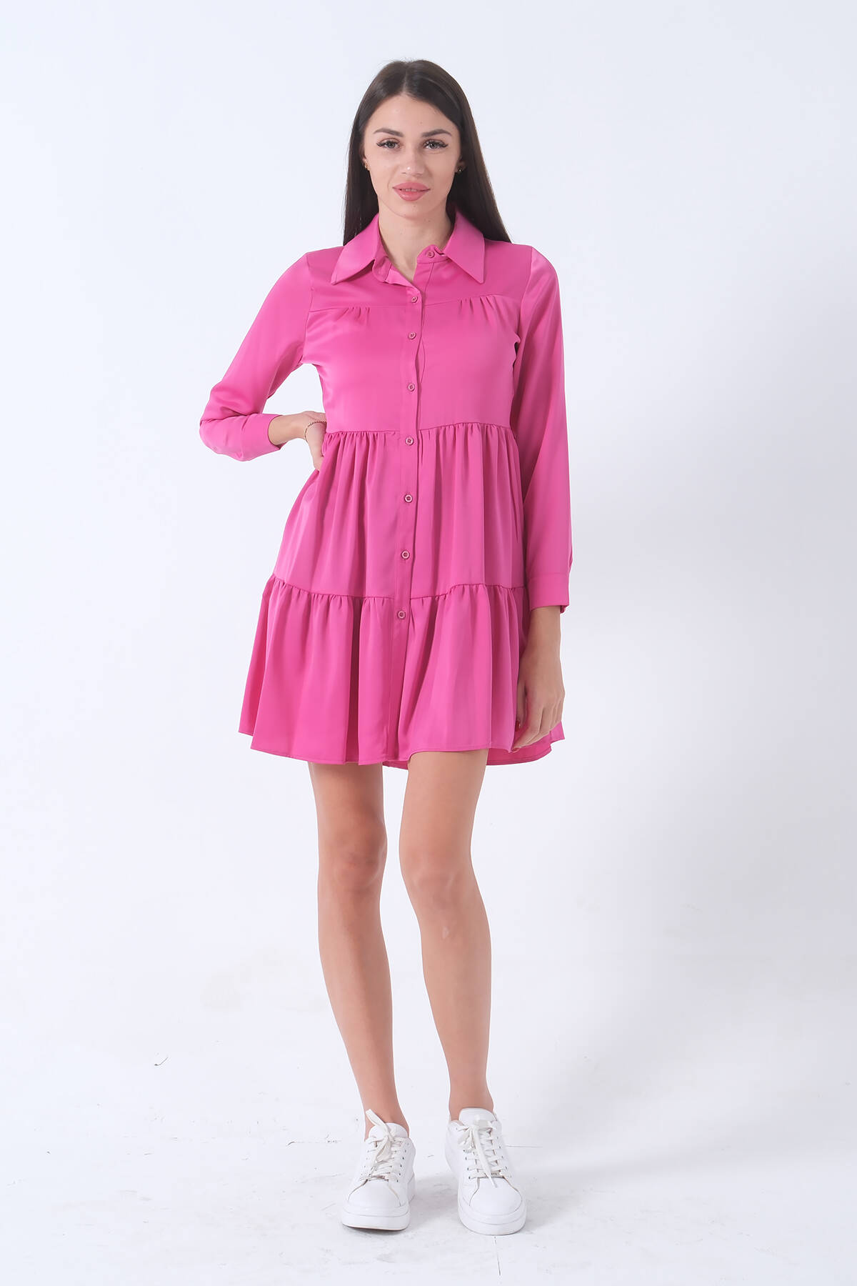 Fuşya Midi Boy Kısa Gömlek Elbise 41690003.12 