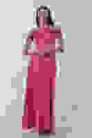 Fuşya Taş Askılı Düşük Kol Saten Abiye 0806118.12 