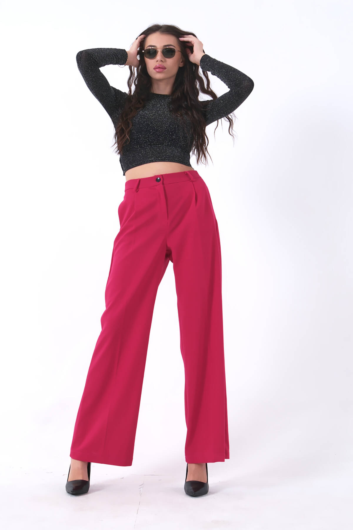 Fuşya Yüksek Bel Pileli Palazzo Pantolon 0102066.12 