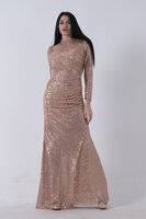 Gold Bisiklet Yaka Pul Payetli Yırtmaçlı Abiye 0801057.122 