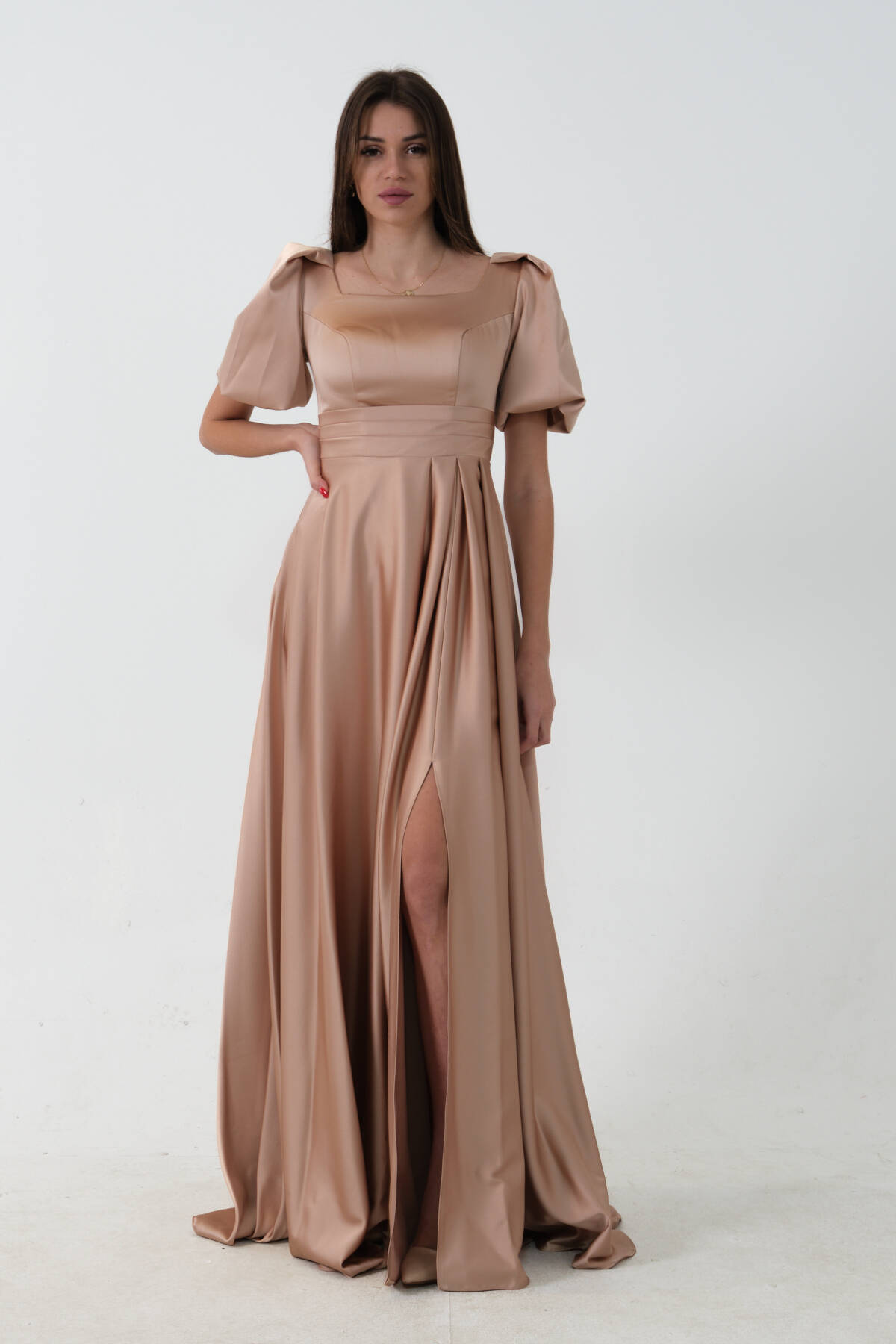 Gold Kare Yaka Balon Kol Abiye 0801121.122 Gold