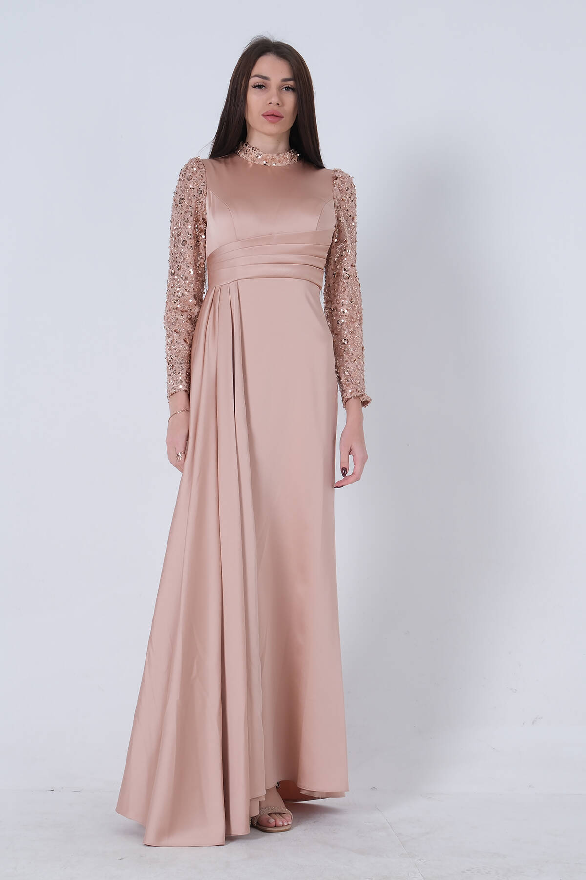 Gold Pul Boncuklu Saten Tesettür Abiye 6502473.122 