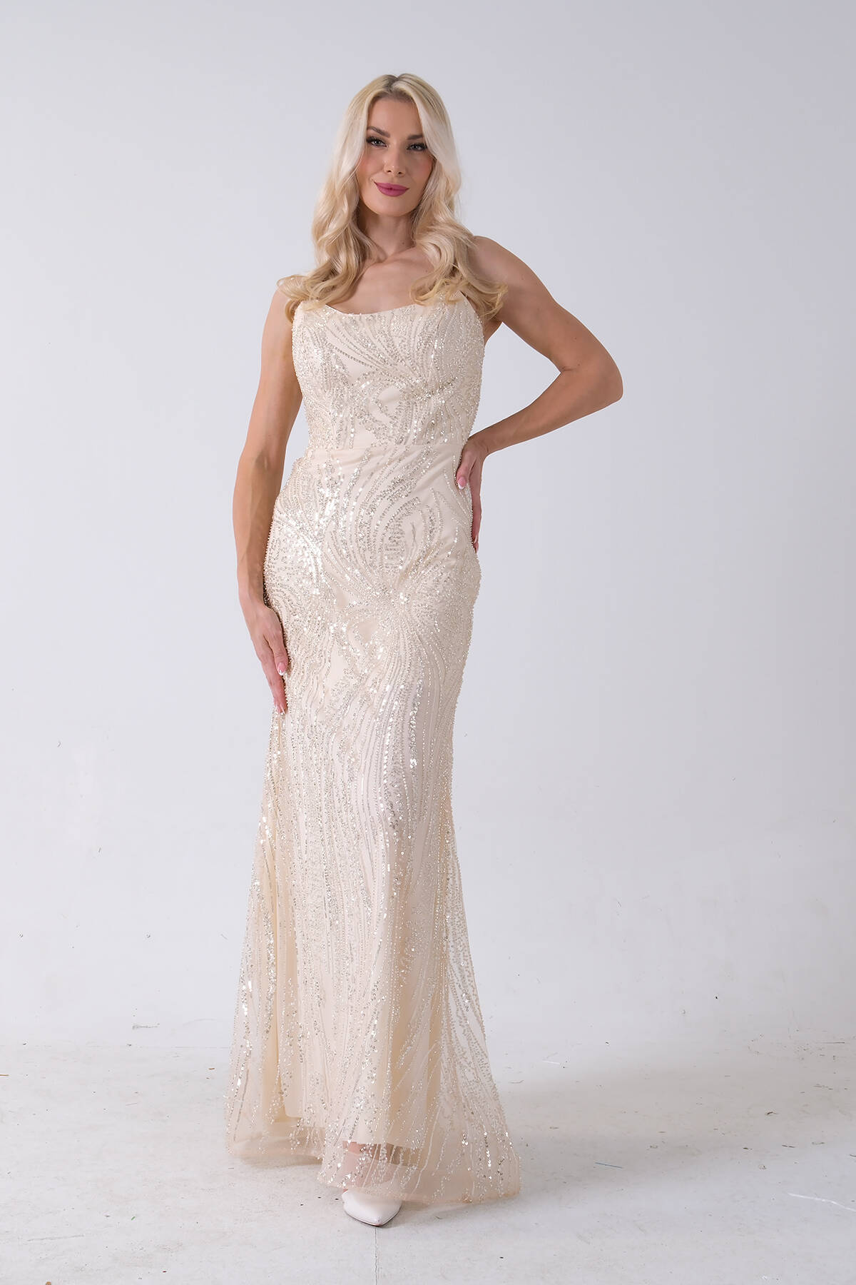 Gold Taş İşlemeli Uzun Balık Abiye 0801056.122 - Ardanewline (1)