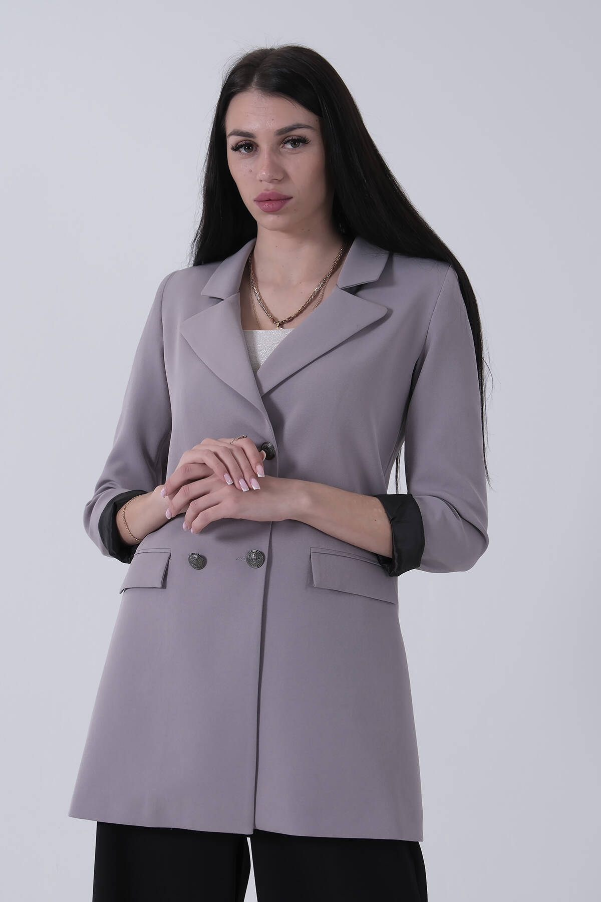 Gri Astarlı Düğme Kapamalı Blazer Ceket 0105123.06 Gri
