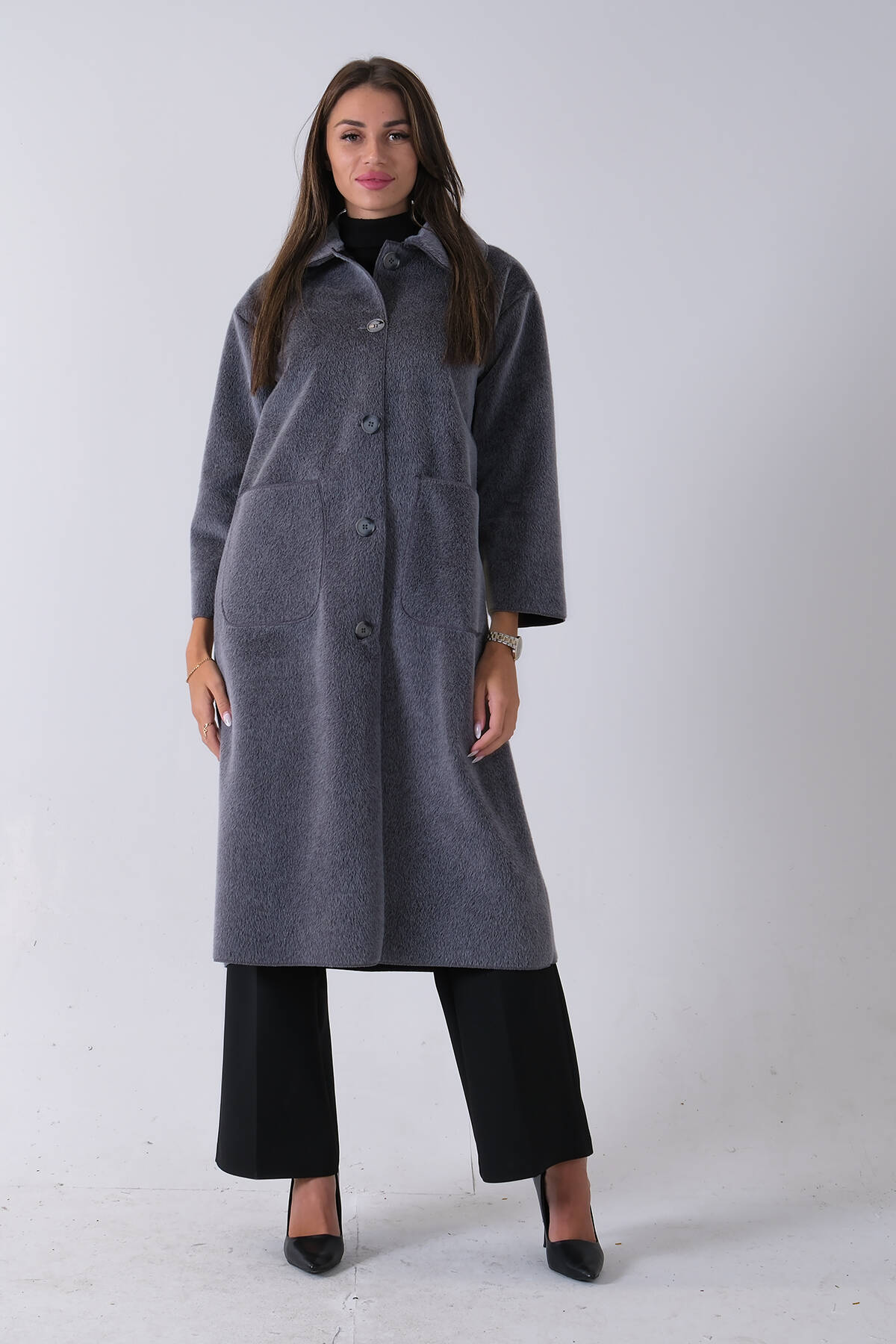 Gri Bebe Yaka Çift Cepli Kaban 31050686.06 Gri