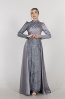 Gri Drape Ve Kuyruk Detaylı Simli Abiye Elbise 6502422.06 