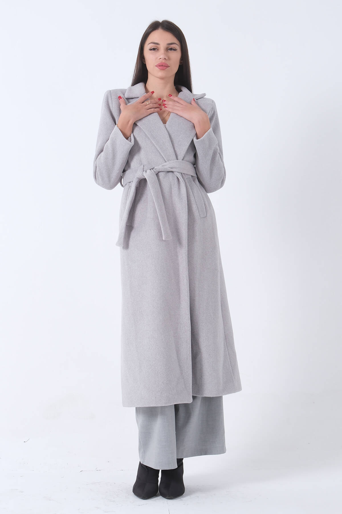 Gri Fleto Cepli Yırtmaçlı Astarlı Kaşe Kaban 31050661.06 - Ardanewline (1)