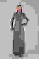 Gri Kol Uçları Tüylü Abiye Elbise 6502437.06 