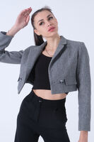 Gri Kruvaze Yaka Kaşe Crop Astarlı Blazer Ceket 0105125.06 