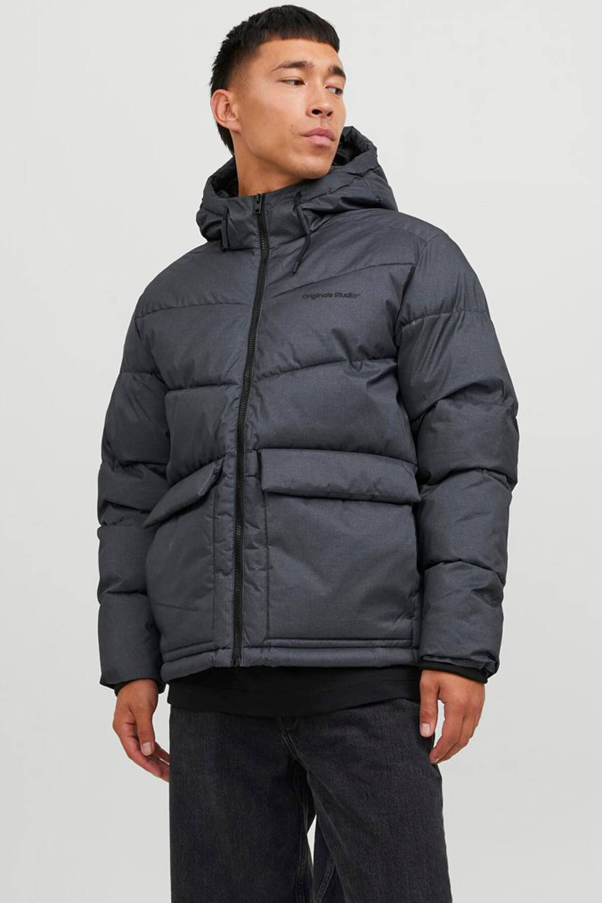 Gri Logo Baskili Kapüsonlu Puffer Mont 77724K12238849.06 - Ardanewline