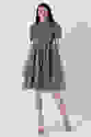 Gri Midi Boy Kısa Yuvarlak Yaka Simli Tül Abiye Elbise 6502459.06 