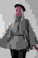 Gri Önü Tek Düğme Kapamalı Kemer Detaylı Panço 47122713.06 Gri