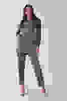 Gri Üzeri Desenli Yaka Deri Detaylı Fermuar Kapamalı Tunik Pantolonlu Takım 4703058.06 Gri