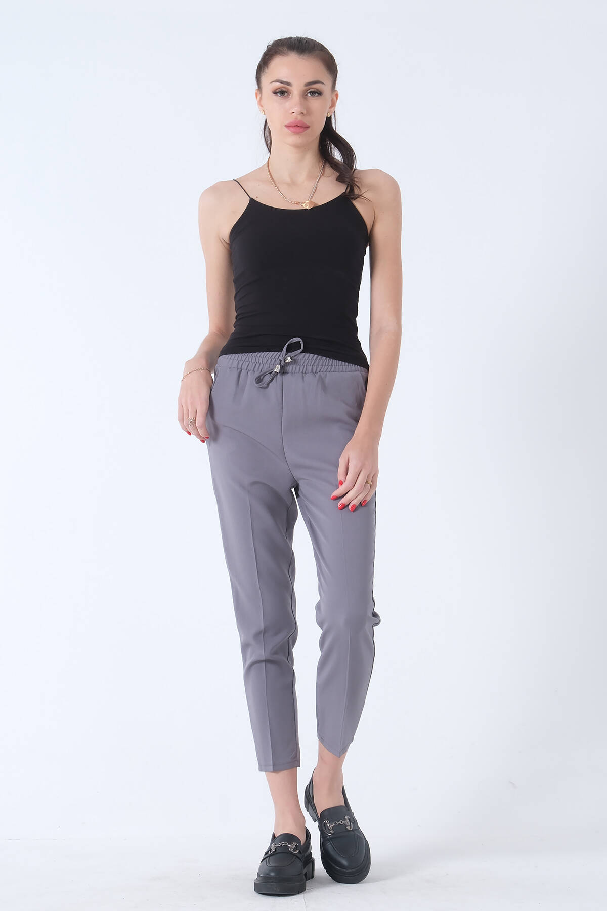 Gri Yüksek Bel Lastikli Pantolon 3101101.06 