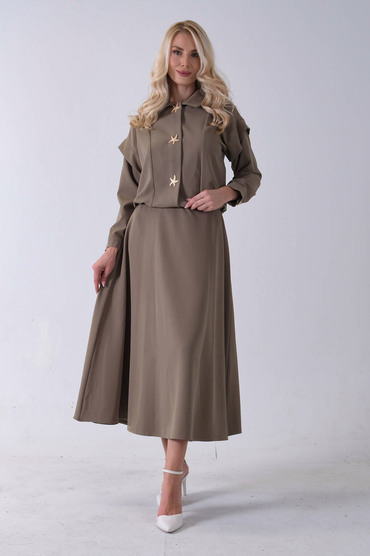 Haki Beli Lastikli Deniz Yıldızı Çıt Çıt Kapamalı Ceket Detaylı Etekli Takım 4592269.23 - Ardanewline (1)