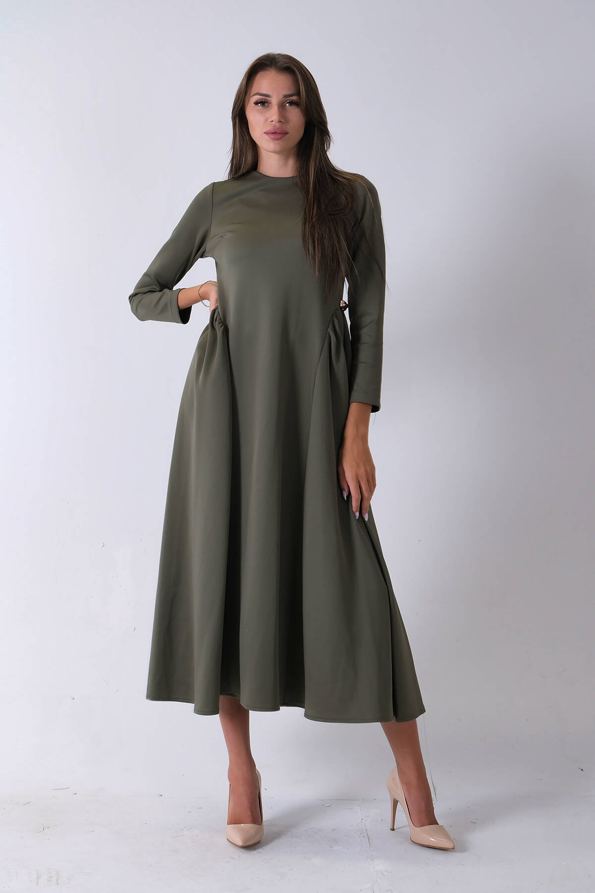 Haki Bisiklet Yaka Scuba Tesettür Elbise 4593445.23 Haki