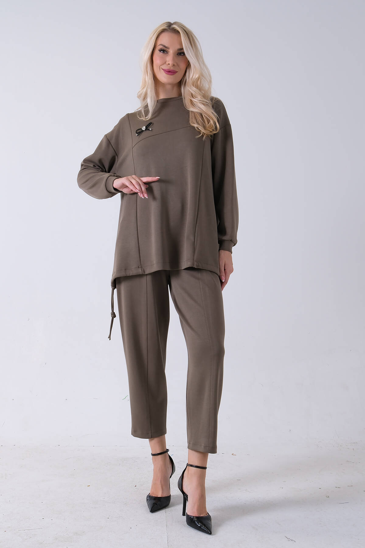 Haki Bisiklet Yaka Tunik Pantolonlu Takım 4577261.23 - Ardanewline