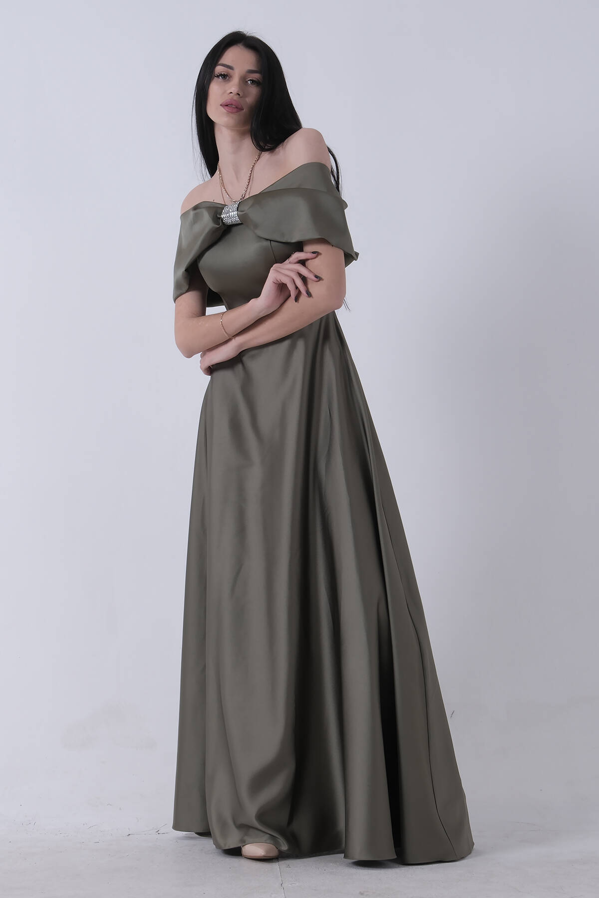 Haki Ön Göğüs Taş Detaylı Abiye 0801035.23 