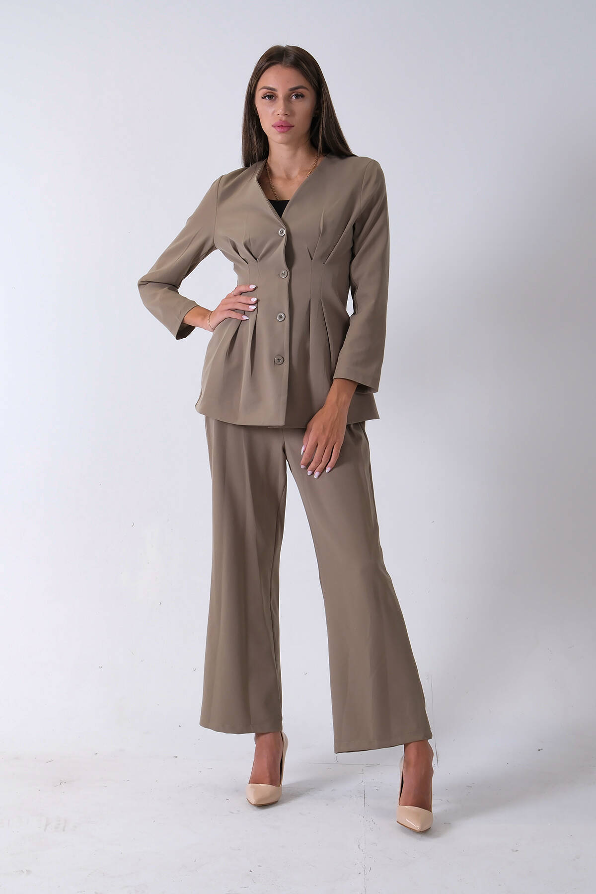 Haki Önü 4 Düğme Kapamalı Pantolonlu Takım 4592261.23 Haki