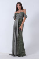 Haki Pul Payet Detaylı Yırtmaçlı Abiye 9705321.23 Haki