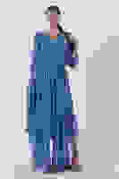 İndigo Balon Kol Kruvaze Yaka Asimetrik Kesim Abiye Elbise 6502417.98 