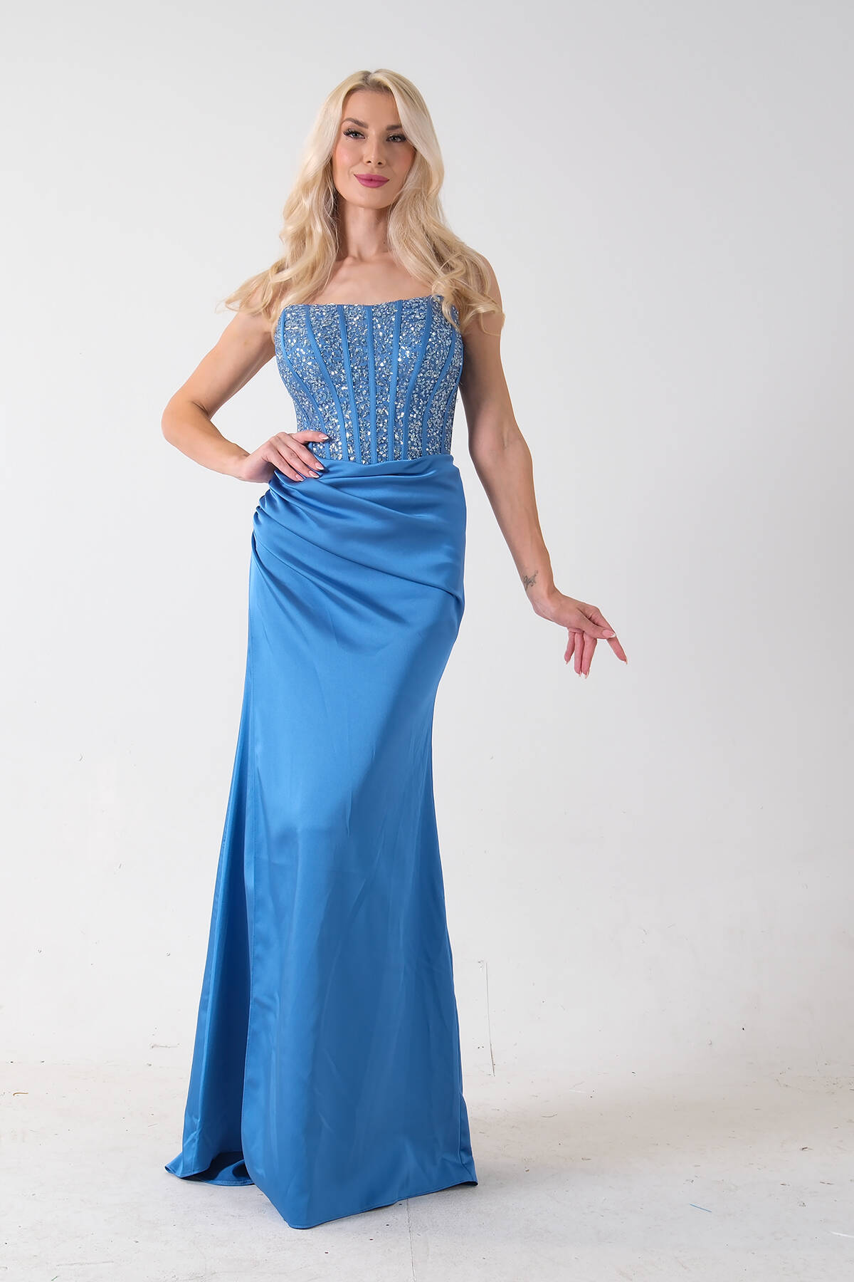 İndigo Göğüs Pul ve Taşlı Saten Abiye 9705294.98 - Ardanewline (1)