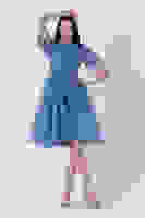 İndigo Midi Boy Kısa Yuvarlak Yaka Simli Tül Abiye Elbise 6502459.98 