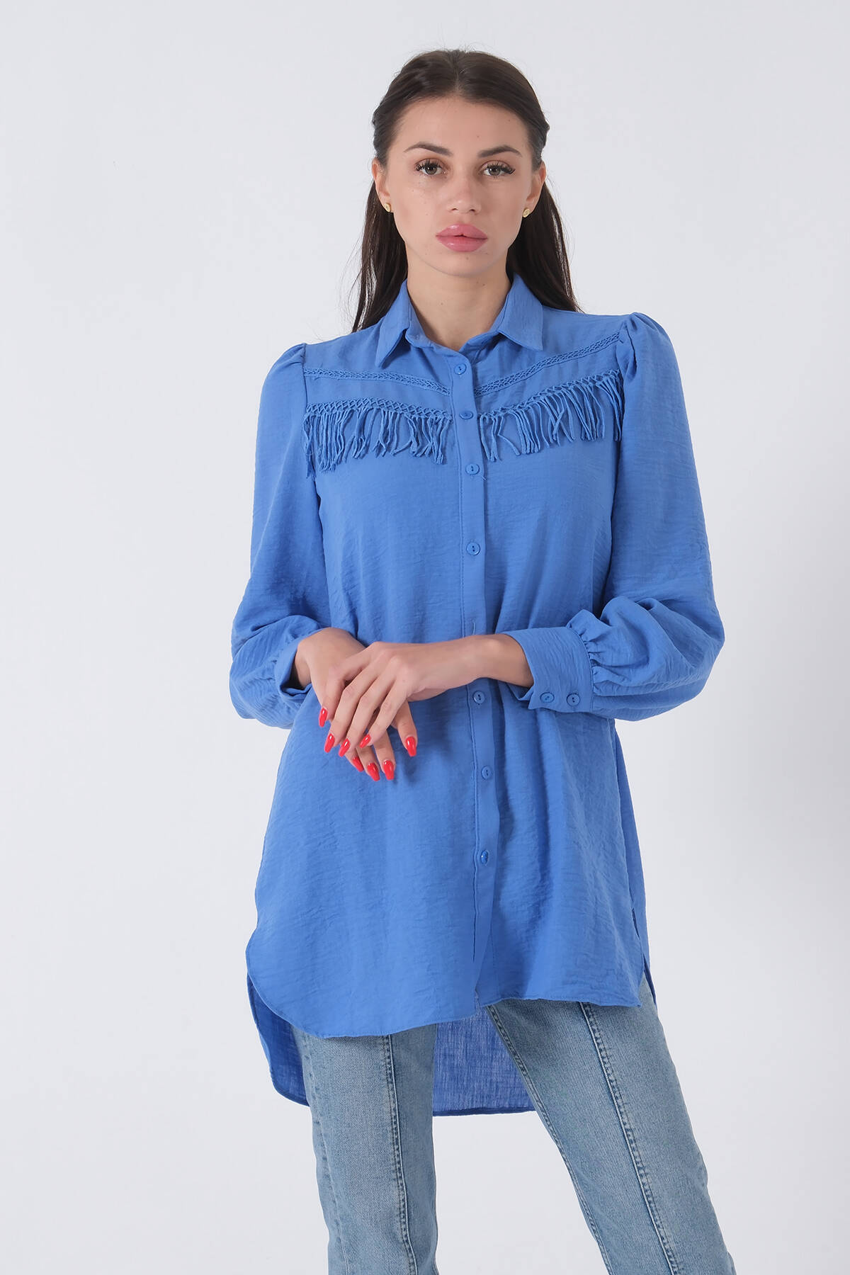 İndigo Ön Göğüs İp Püskül Detaylı Tunik 0806189.98 