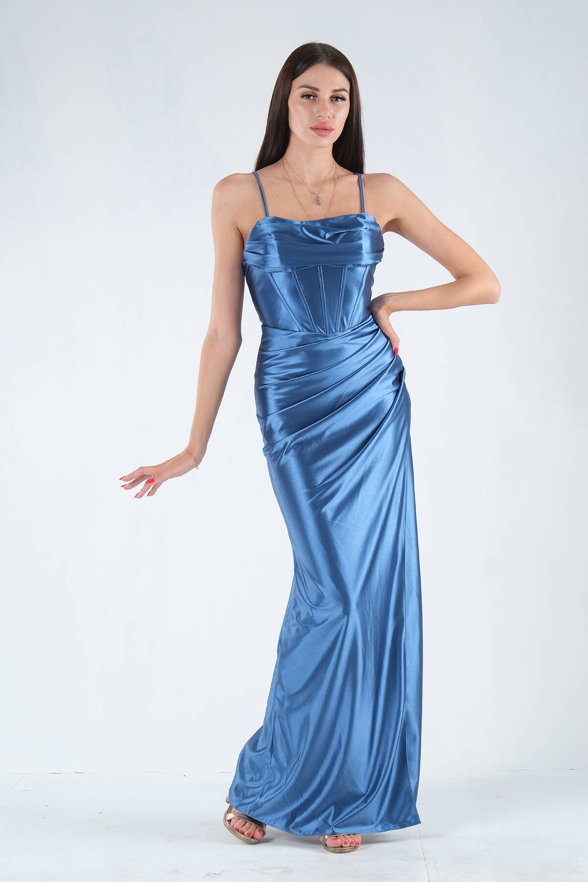 İndigo Sırtı Bağlamalı Yırtmaçlı Abiye 4522018.98 