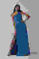 İndigo Tek Omuz Çiçek Detaylı Saten Yırtmaçlı Abiye 0801041.98 İndigo