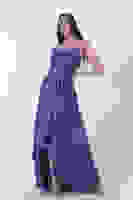 İndigo Yırtmaç Detaylı Saten Abiye Elbise 4522348.98 