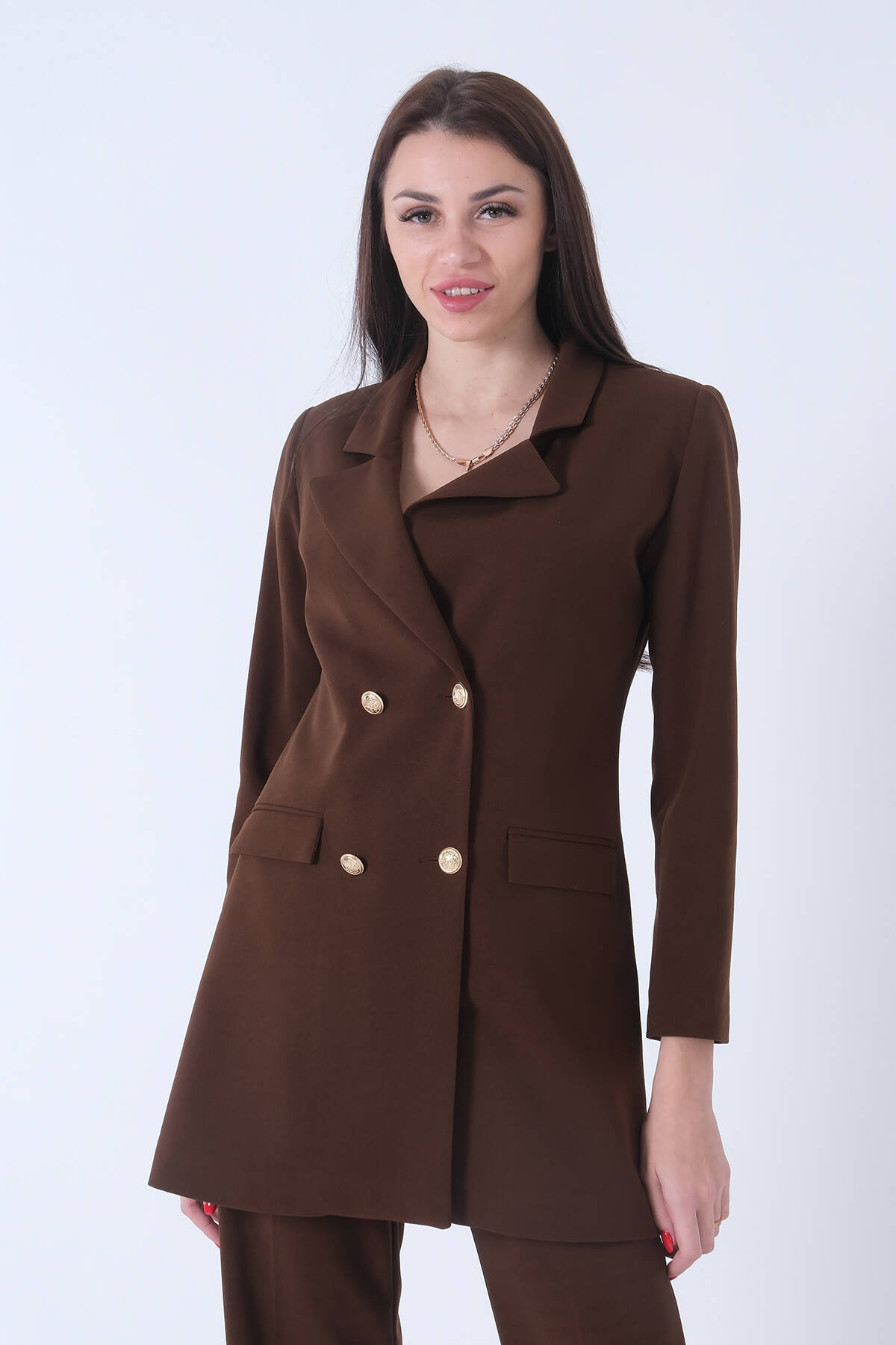 Kahve Astarlı Düğme Kapamalı Blazer Ceket 0105123.05 Kahve