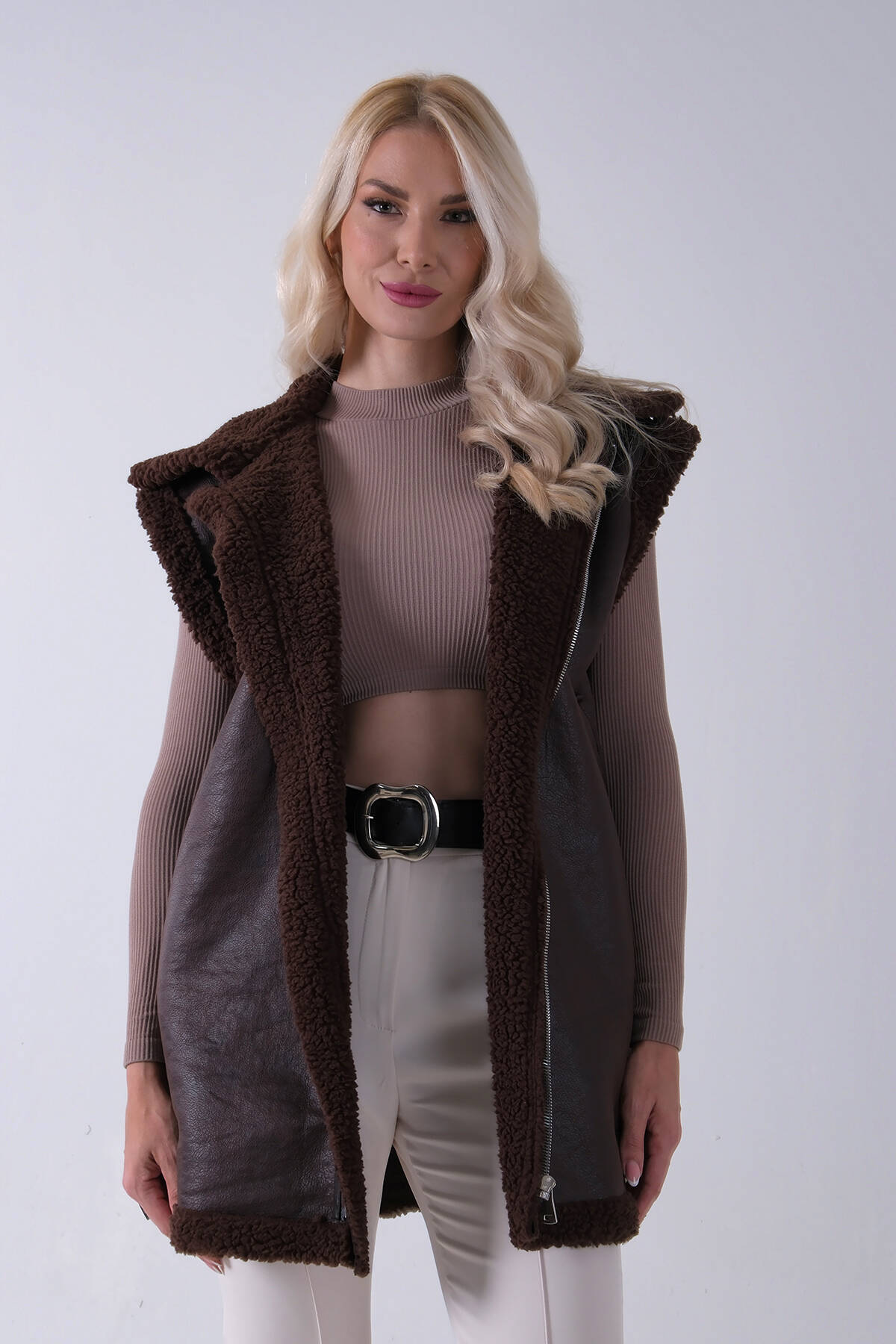 Kahve Biker Deri Yelek 31070181.05 - Ardanewline (1)