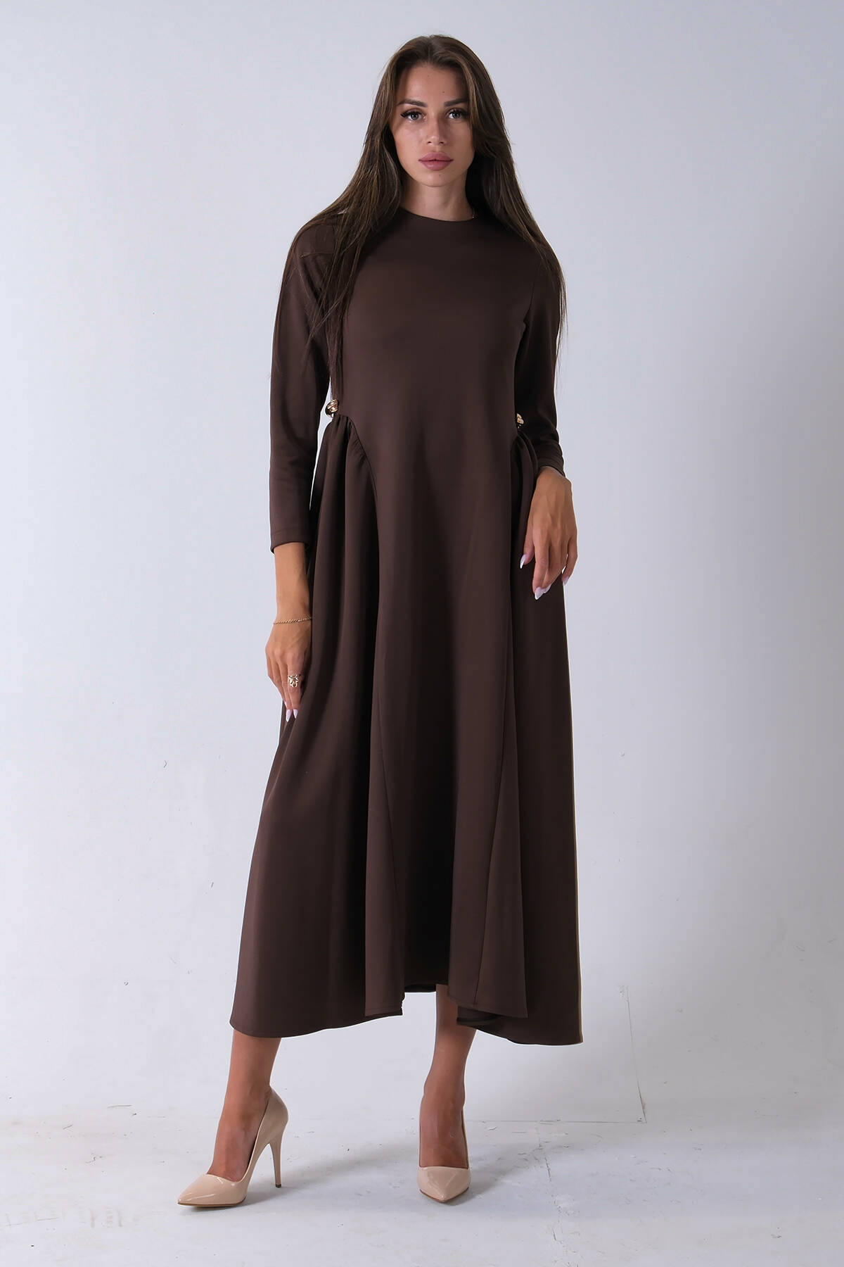 Kahve Bisiklet Yaka Scuba Tesettür Elbise 4593445.05 Kahve