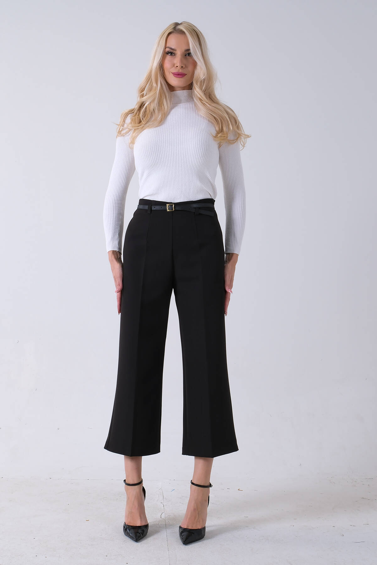 Kahve İnce Kemerli Cepsiz Bol Paça Pantolon 03030307.05 - Ardanewline